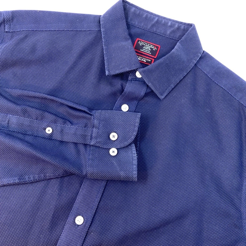 UNTUCKit Men's Large Navy Blue Button Down Shirt 100% 2-Ply Cotton‎ Italy Woven